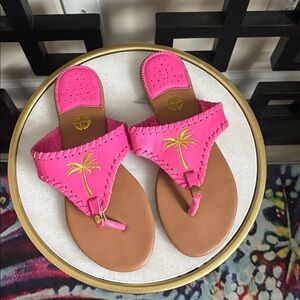 Simply Southern Pink Palm Tree Embroidered Thong Sandals